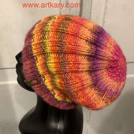 Knitted hat "Yellow Pink" in Boho style code 130063 Knitted hat "Yellow Pink" in Boho style code 130063