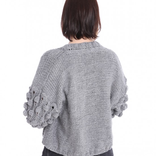 Knitted women's jacket with sleeves with balls "Silver Moon" code 120012 Knitted women's jacket with sleeves with balls "Silver Moon" code 120012